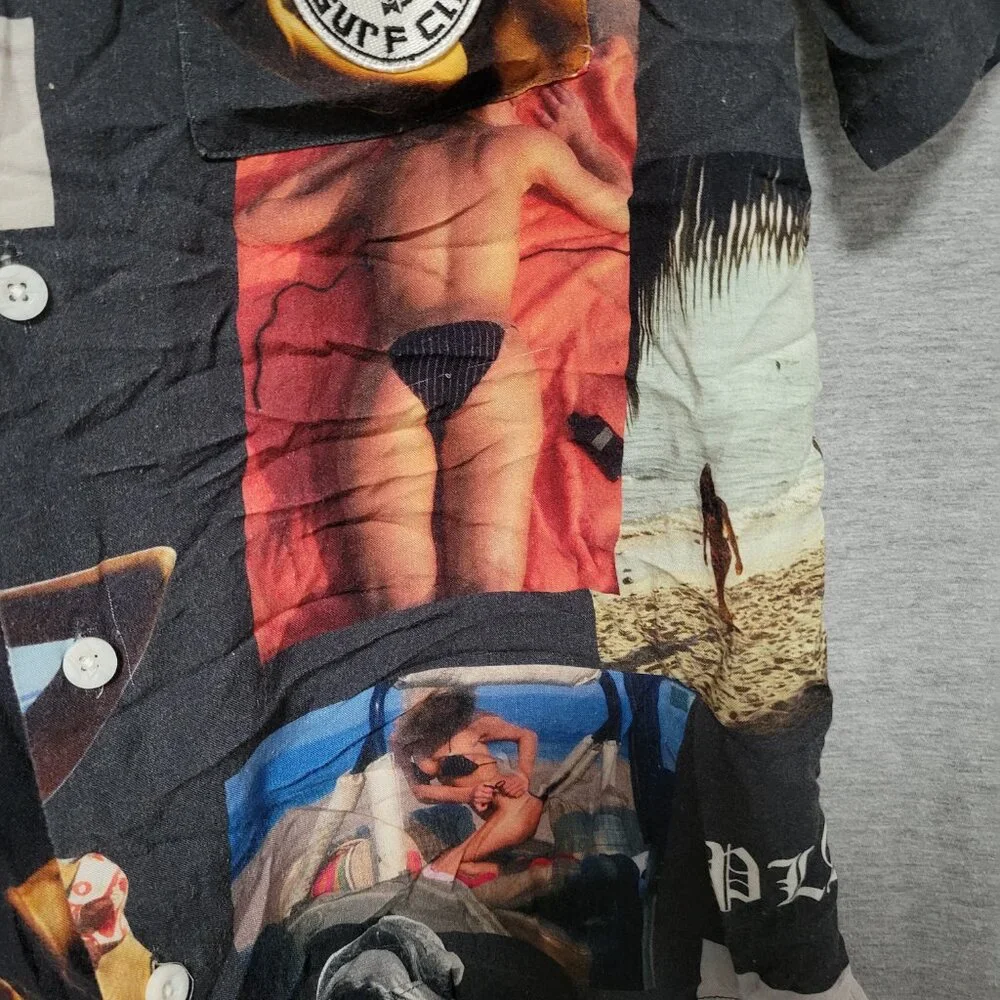 Men's Playboy Surf Club x PACSUN Pinup Girl Graphic Button Down Shirt size Small - Picture 6 of 11
